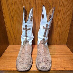 Anderson Bean Horse Power Boots Men’s 11.5D Bison Cross White Square Toe Western